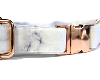 White Marble Dog Collar | Rose Gold Collar | Cat Collar Rose Gold Dog Collar | Handmade | Adjustable | Fashion Dog Collar | Girl Dog Collar