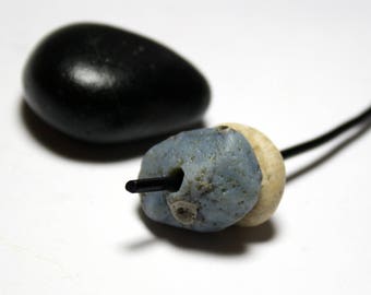 Blue Drilled Slag Glass Nugget - Beach Stones Donut Beads Jewelry Pebble - Authentic Lelandite - Genuine Sea Glass Leland Cairn Rocks - Sky