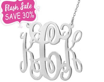 FLASH SALE 30% OFF Silver monogram necklace 1 inch pendant select any initial made with 925 Sterling silver