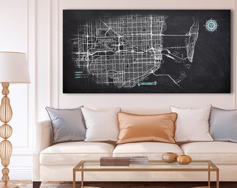 MIAMI Canvas Map Panoramic Wall Art Chalkboard City Map Canvas Poster