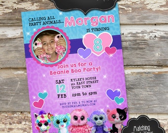 BEANIE BOO Custom Printable Photo Birthday Invitation - Digital File, You Print - 5x7 or 4x6