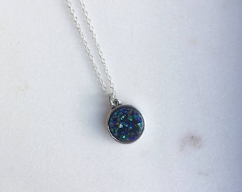 Dark Blue Resin Druzy Necklace, Druzy Necklace, Drusy Necklace, Crystal Necklace