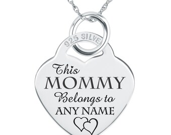 This Mommy Belongs To.... Necklace, Personalized, 925 Sterling Silver Heart