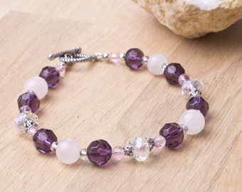 Rose Quartz bracelet - Gemstone and Crystal beaded bracelet | Quartz jewellery | Pink jewelry | Purple bead bracelet | Pretty bling