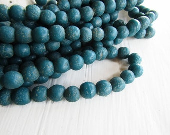 Round lampwork glass beads, Rustic blue teal , opaque matte Gritty textured aged look indonesian 8 to 9mm (12 bead)7ab12-5