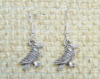 SALE - Raven Earrings - Crow Dangle Earrings in Silver