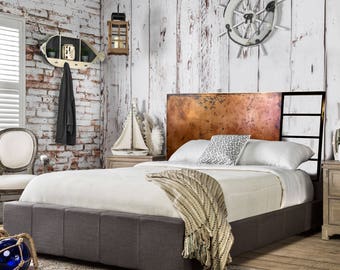 King size Copper headboard with blackened steel tubing
