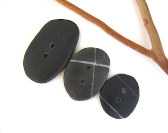 Stone Buttons Mediterranean River Rock Pebble Organic Knitting Sewing Craft Supplies Findings Large DARK BUTTONS 32-48 mm