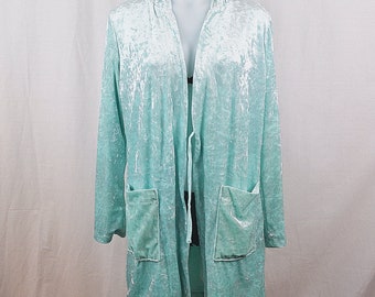 Vintage Baby Blue Velvet Hooded Robe