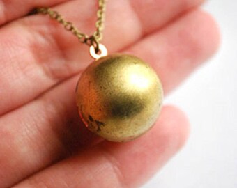 Vintage Brass Ball Locket Necklace Secret Message Necklace