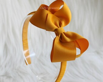 Mustard Bow Headband. Girls Bow Headband. Bow on Plastic Headband. School Headband. Preppy Headband. Bow Headband. Toddler Headband.
