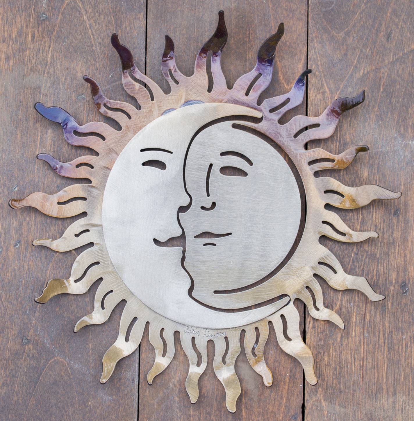 14 x 14 wrought iron sun and moon sculpture wall