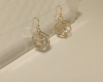 Gold Geometric Caged Jewel Earrings