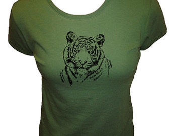 Tiger Tshirt - Big Cat Organic Tshirt Womens Shirt - Tee Shirt - Womens Shirt - Organic Bamboo and Cotton T Shirt - Gift Friendly