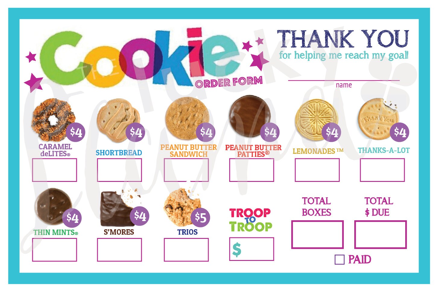 Girl Scout Cookie Order Form Blank Printable