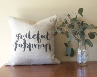 The 'GRATEFUL THANKFUL' cushion cover. Flip it!