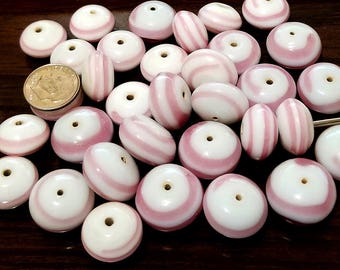 10 Pink, White Swirl Lampwork Glass Beads 18MM (H9184-bble)