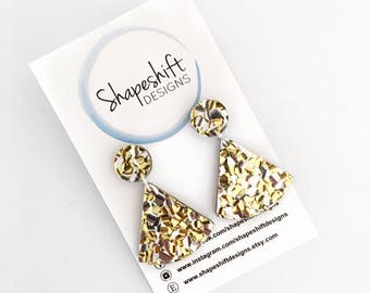 Chunky Silver & Gold Glitter Acrylic Earrings - Drop Earrings