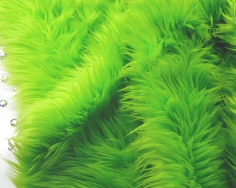 Lime green faux fur 2" pile, lime green craft squares, fursuit fur, cosplay fur, long pile faux fur, shag fur, faux fur, lime green fur