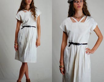 Vintage 80s Dress / 80s Dress / Vintage Dress / 80s Cotton Dress / Sheath Dress / Minimalist Dress / Simple Dress / Textured Dress / Small