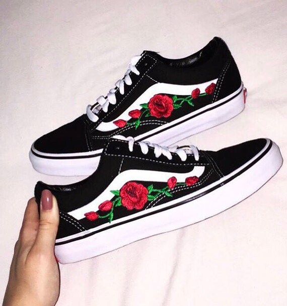 black vans with roses on them