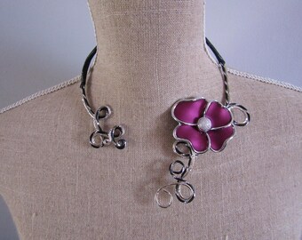 CLEARANCE necklace aluminum Black and ivory crafted