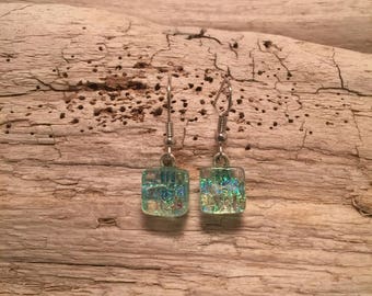 Jewelry, Dichroic glass jewelry, dichroic glass, handmade dichroic glass, fused glass, fused glass earrings, Dichroic Glass Dangle earrings
