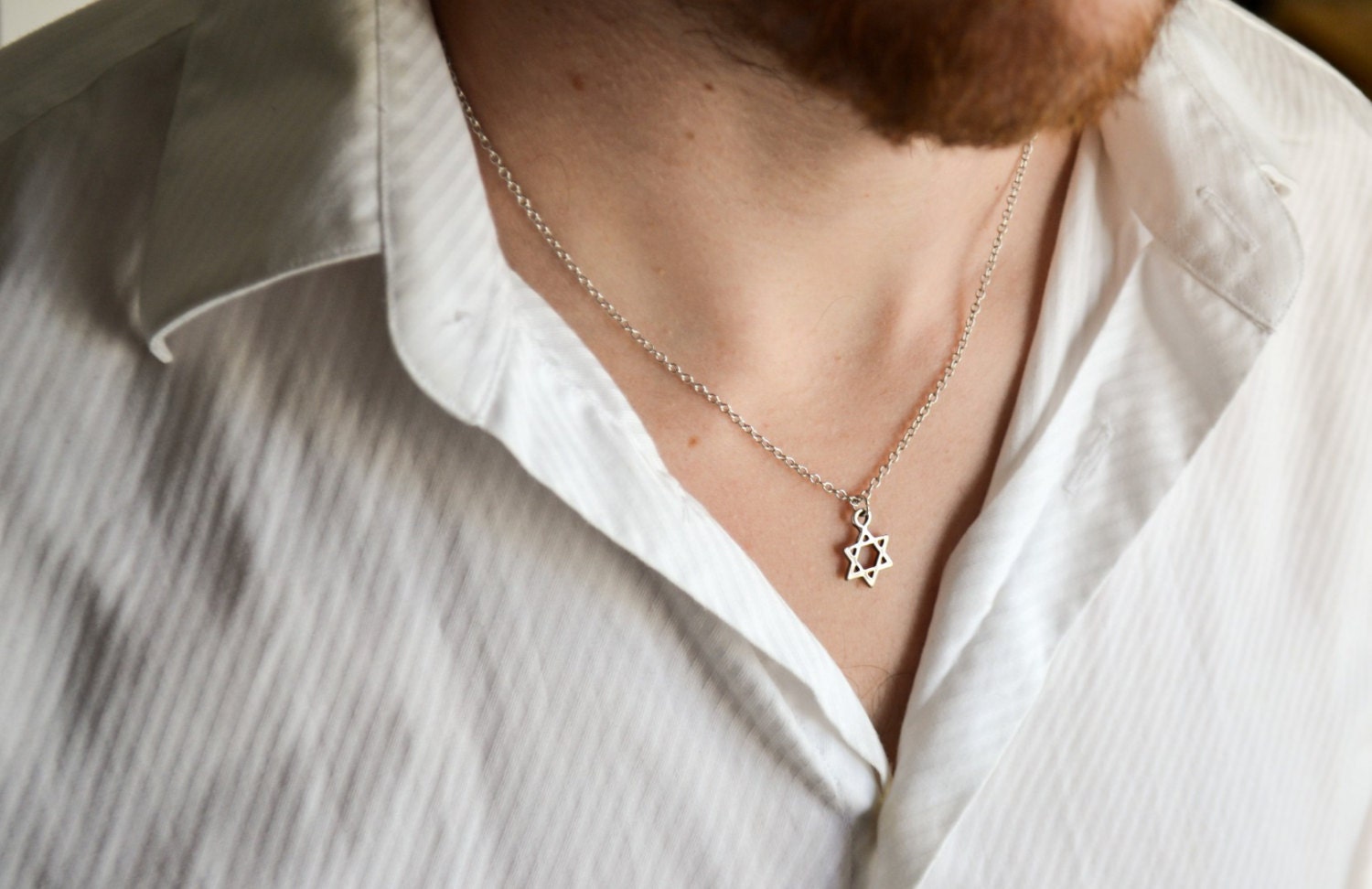 Silver Star of David necklace for men men's chain