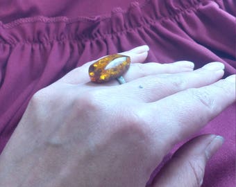 Silver ring with amber