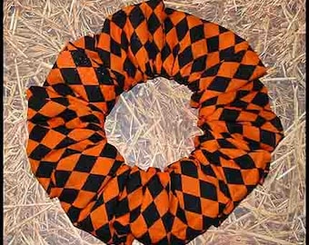 Autumn/Fall Hair Scrunchie, Holiday Hair Tie, Autumn/Halloween/Thanksgiving Ponytail Holder , Harlequin Diamonds