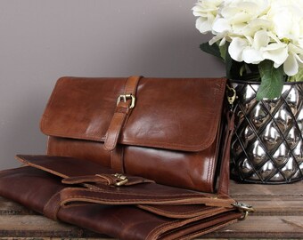 Brown Leather Wristlet, Clutch, Shoulder Bag, Evening Bag