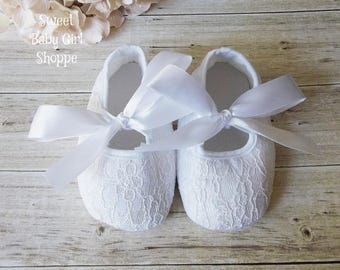 Christening Shoes - White Lace Shoes - Baby Girl Christening Shoes - Baptism Shoes - Baptism Shoes Girl - Flower Girl Shoes