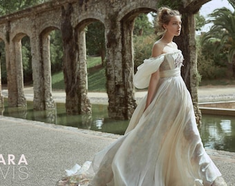 Amazing silk wedding dress HILORI by RARA AVIS • Wedding dress • Bridal gown • Royal slevees • Wedding dress A-line • long train