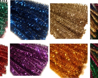 50 x Glitter sparkle 30cm craft tinsel chenille pipe cleaners stems for Needle felting figures