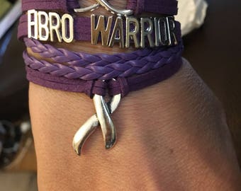 Fibromyalgia warrior leather braided bracelet, fibro awareness, inspirational, spoonie, chronic illness, purple
