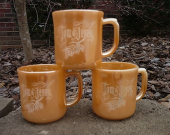 Set of Three (3) Tom and Jerry Cups, Peach Lusterware, Fire King