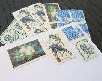 Magnolia .. Blue .. UNused Vintage Postage Stamps .. post 5 letters