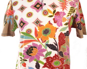 Etro Milano 90s beautiful baroque floral / paisley pattern multicolour polo shirt made in Italy, mint condition