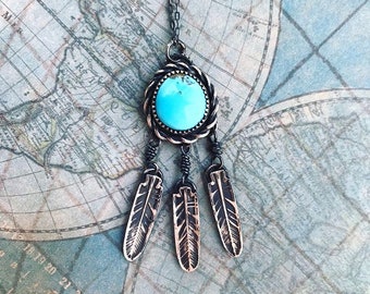 Turquoise Feather Necklace