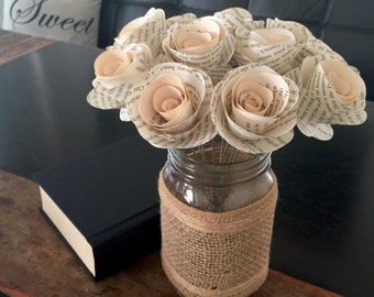 Stemmed Book Page Flowers, Book Flowers, Paper Flowers, Book Page Roses, Paper Roses, Wedding, Anniversary, Vintage Themed, Book Themed