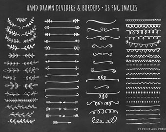Dividers Borders Clip Art - Laurels Arrows - Hand Drawn Chalkboard Doodle Clipart 86 png images - Commercial Use