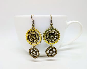 Steampunk Earrings Cog Gear Jewellery Silver Bronze Accessories