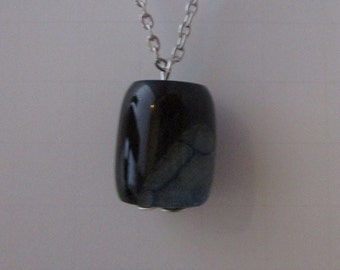 Agate Druzy Barrel Bead Pendant Necklace