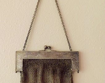 Vintage German Silver Mesh Purse Marked BN Co 1920's_Vanity Decoration_Bathroom Decor