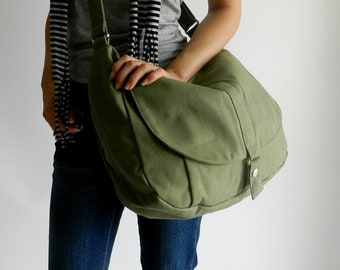 mothers days - Smoke Green Messenger bag,Women diaper bag,Travel shoulder bag ,Canvas cross body handbag,Gift for her /no.12 KYLIE 25% sale