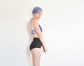 sapphire blue 1980 bikini top . strappy metallic beach babe swimsuit bra .small.medium .sale s a l e