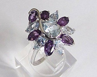 (Jewelry) Amethyst Blue Topaz silver ring size 57