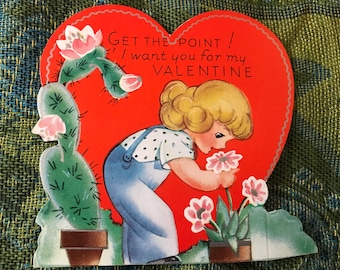 Vintage Die-Cut Valentine-Little Girl and a Cactus