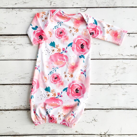 Floral Infant Sleep Gown Watercolor Layette Babies First