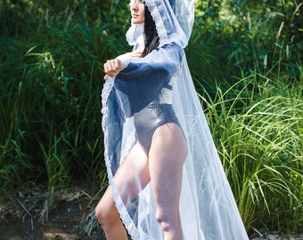 White or Black or Red or Peach or Baby Pink Tulle hooded Cape, Lace Cape, Wedding Cape, hooded cloak